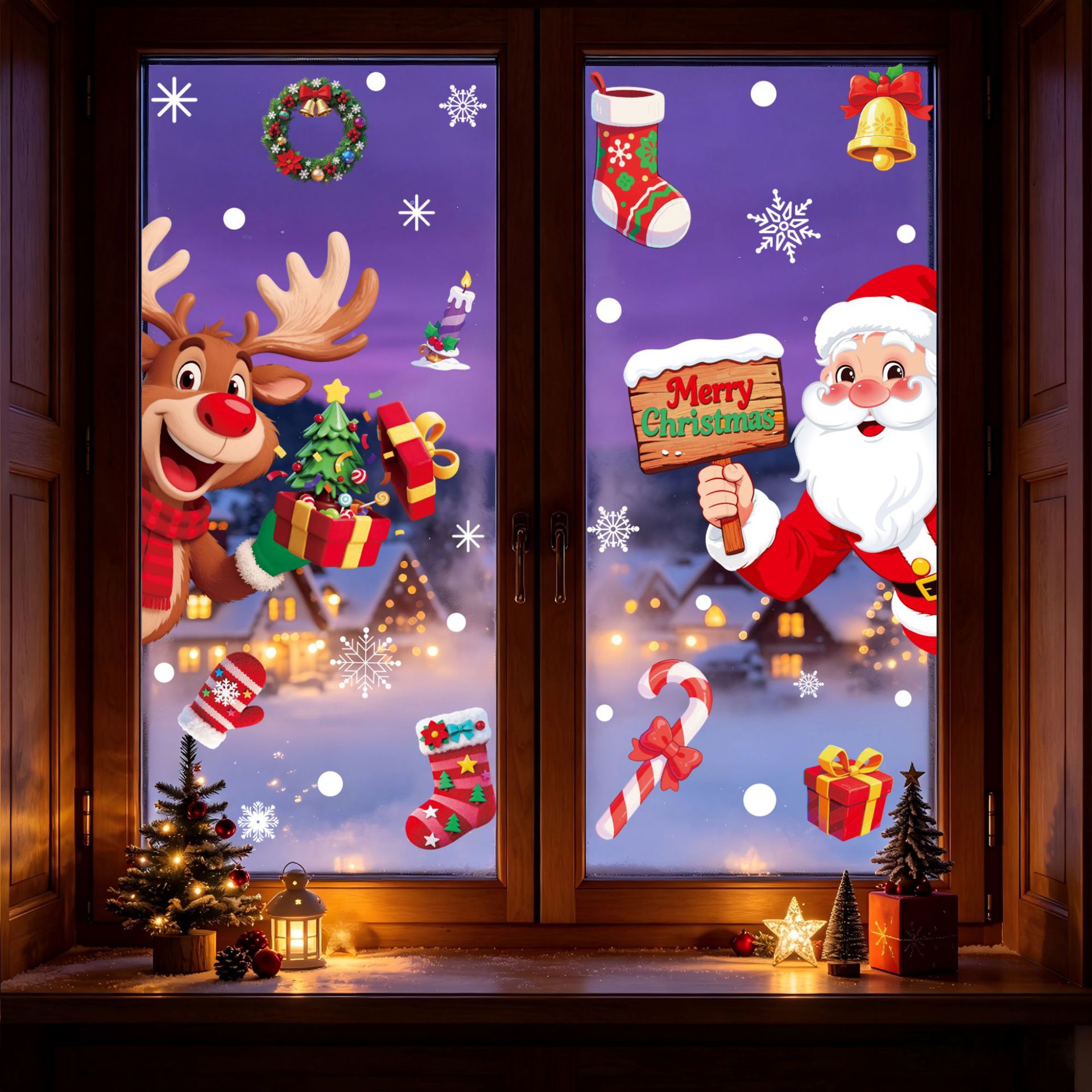 Christmas Static Glass Sticker - Elk Bugle Call 评论和价格