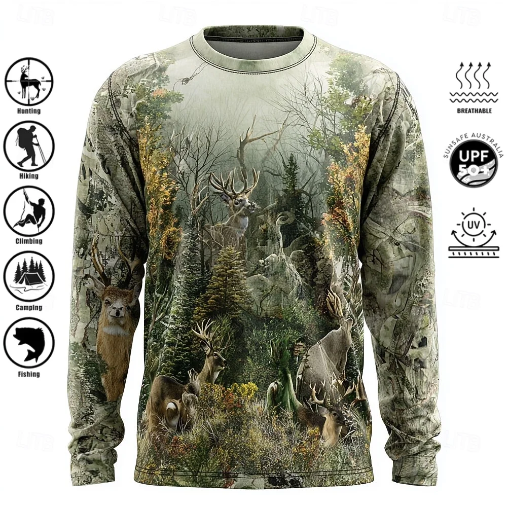 Men Long Sleeve T-shirt Polyes - Outdoor Hunting Prints 评论和价格